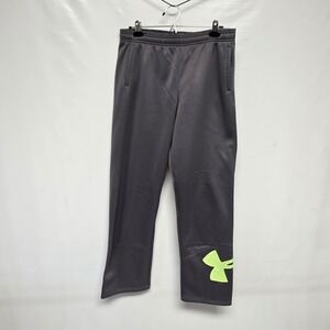 Under Armour Youth Boys Track Pants Size Lg Gray Graphite Green Coldgear Loose